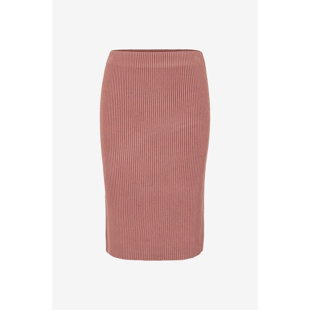 Vince Ribbed Knit Pencil Skirt Womens Large Dusty Rose Pull On Stretch Midi